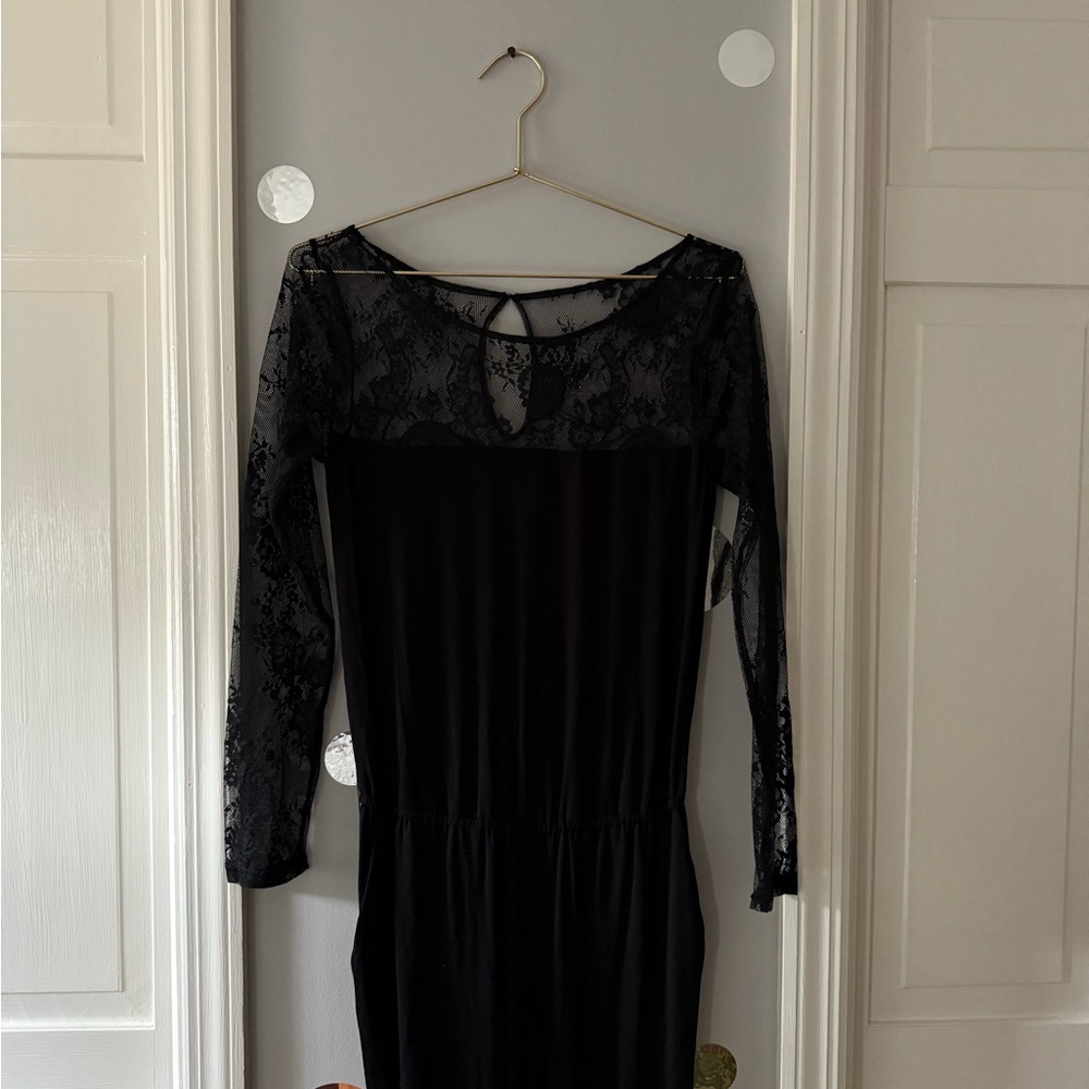 BB Dakota Black Lace Long Sleeve Pantsuit